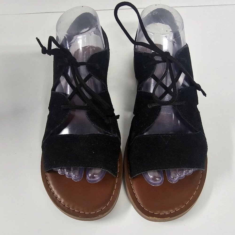 Toms Sandals Gladiator Black Faux Suede Casual Festival Boho Hippie 8
